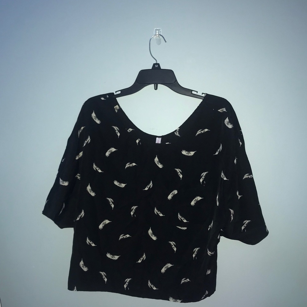 Black Blouse with Tan Feathers.